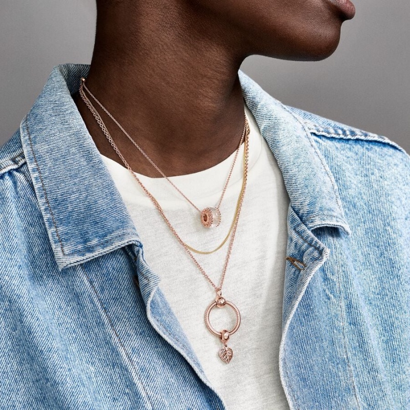 Rose Gold Plated Pandora Classic Cable Chain Necklaces | OBVSJD-043