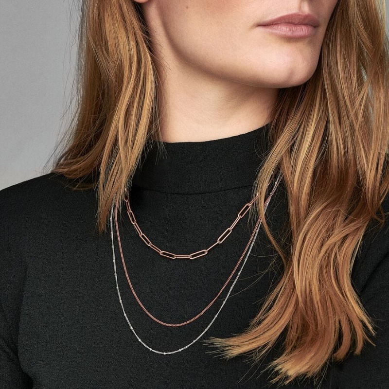 Rose Gold Plated Pandora Curb Chain Necklaces | FNJPSY-045