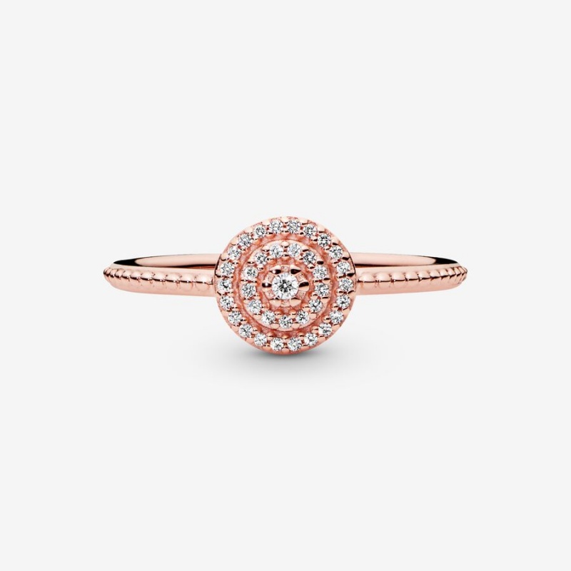 Rose Gold Plated Pandora Elegant Sparkle Statement Rings | HUJNXA-067