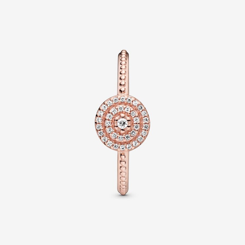 Rose Gold Plated Pandora Elegant Sparkle Statement Rings | HUJNXA-067