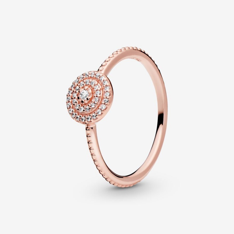 Rose Gold Plated Pandora Elegant Sparkle Statement Rings | HUJNXA-067