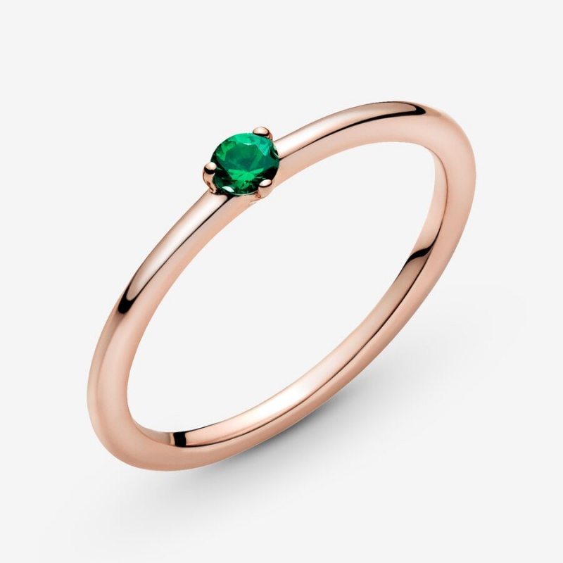 Rose Gold Plated Pandora Green Solitaire Halo & Solitaire Rings | CMGNDX-973