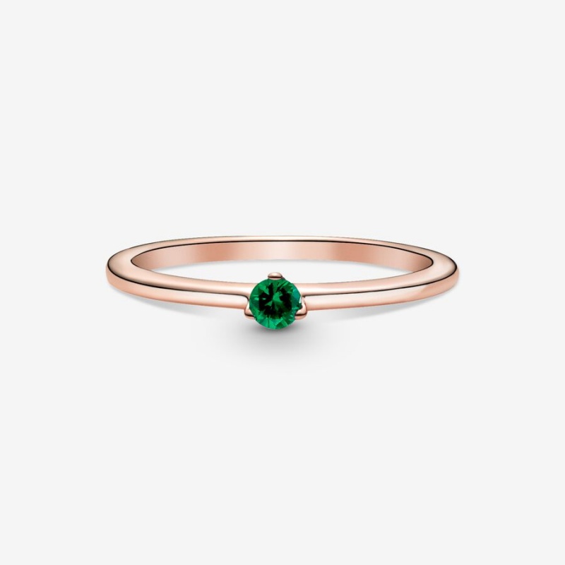 Rose Gold Plated Pandora Green Solitaire Halo & Solitaire Rings | CMGNDX-973