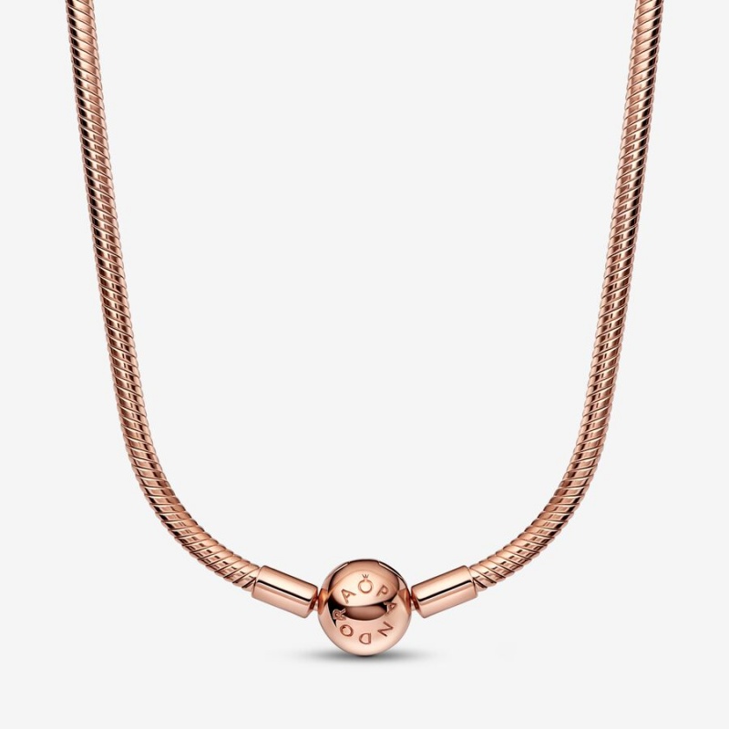 Rose Gold Plated Pandora Moments Snake Chain Necklaces | TCNIKG-596