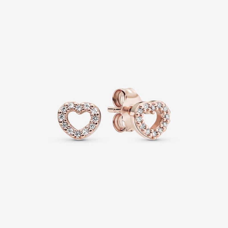 Rose Gold Plated Pandora Open Hearts Stud Earrings | AKXPSC-490