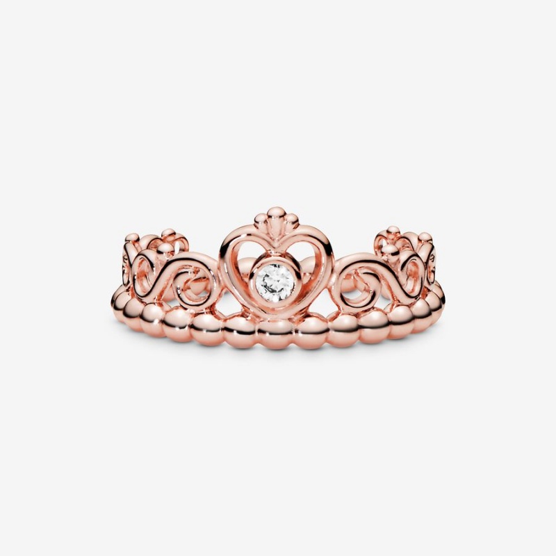 Rose Gold Plated Pandora Princess Tiara Crown Heart & Promise Rings | GHAFXJ-846