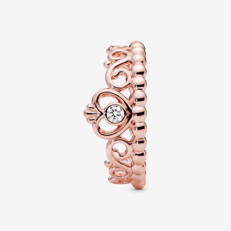 Rose Gold Plated Pandora Princess Tiara Crown Heart & Promise Rings | GHAFXJ-846