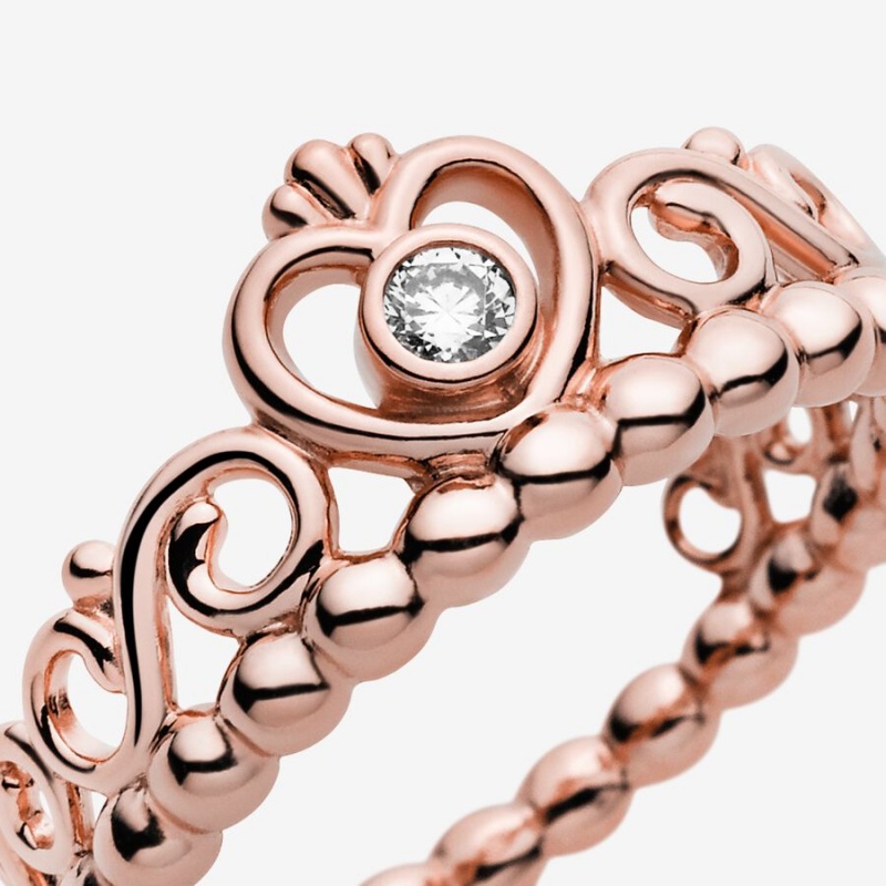 Rose Gold Plated Pandora Princess Tiara Crown Heart & Promise Rings | GHAFXJ-846