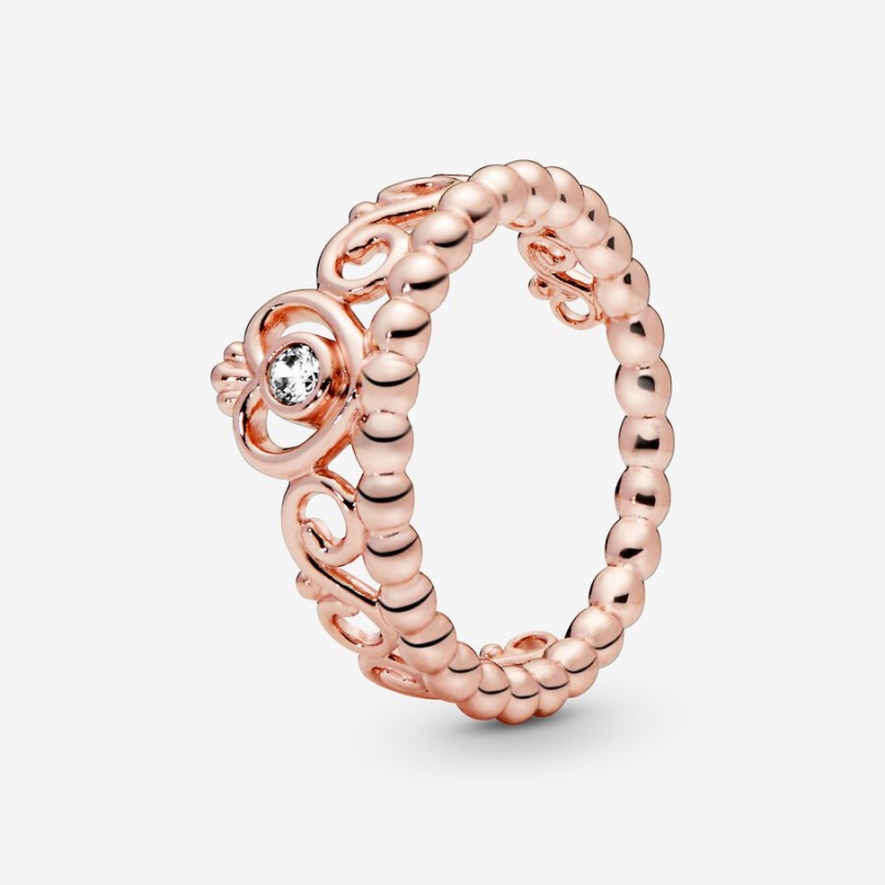 Rose Gold Plated Pandora Princess Tiara Crown Heart & Promise Rings | GHAFXJ-846