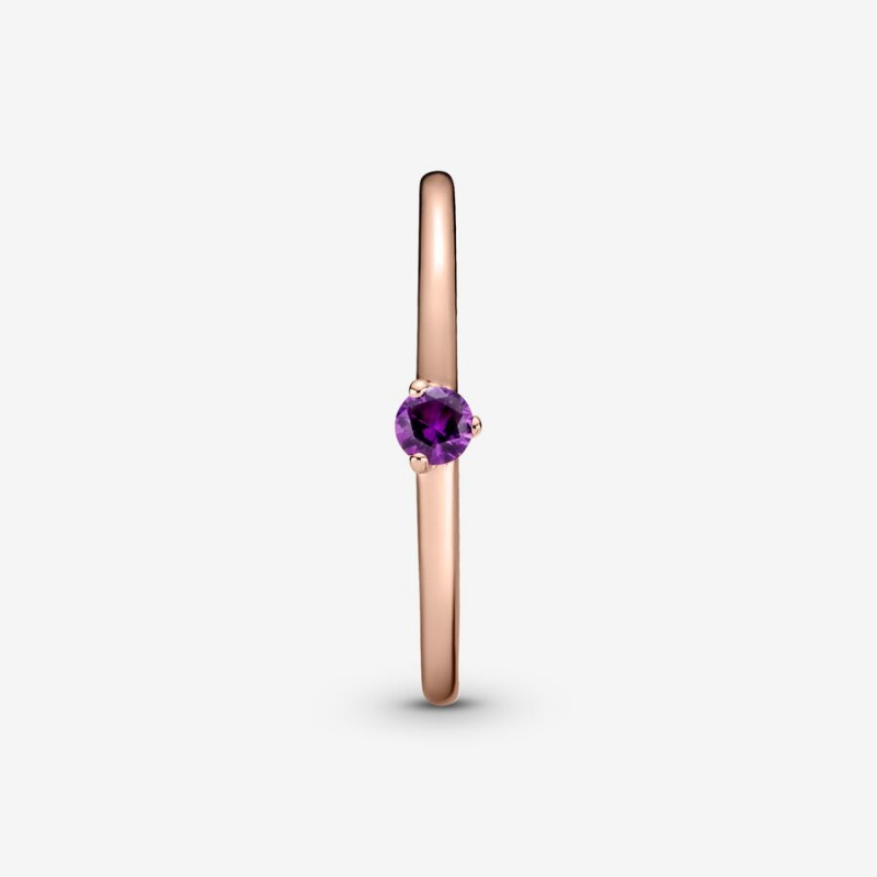 Rose Gold Plated Pandora Purple Solitaire Halo & Solitaire Rings | WPDFAX-496