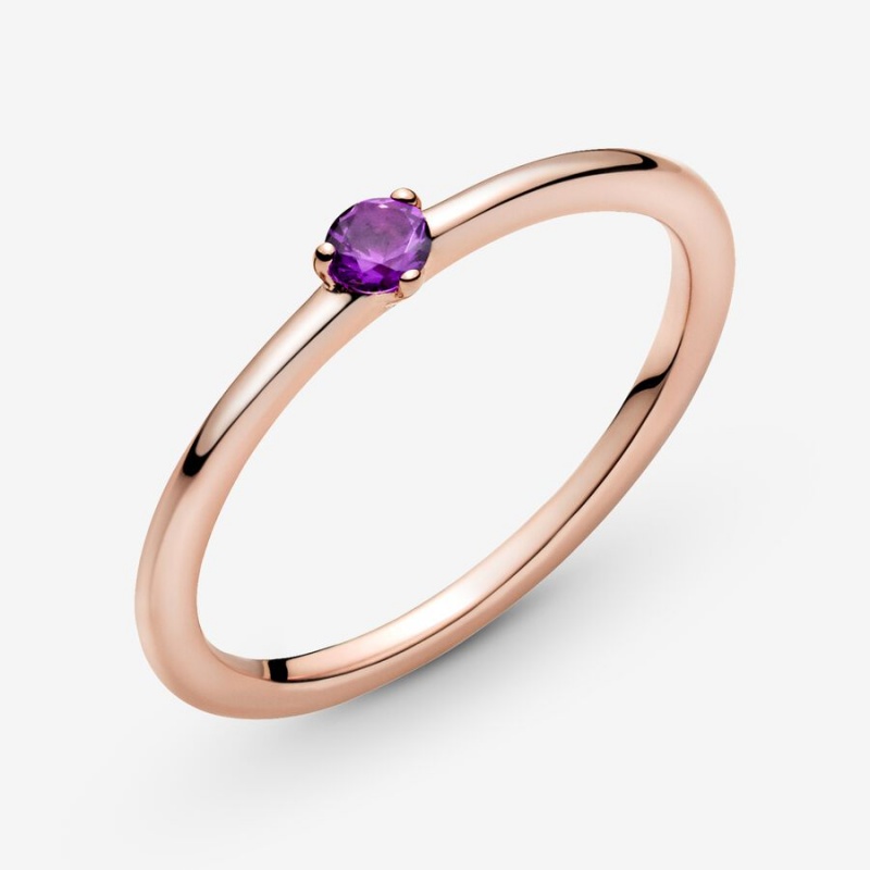 Rose Gold Plated Pandora Purple Solitaire Halo & Solitaire Rings | WPDFAX-496