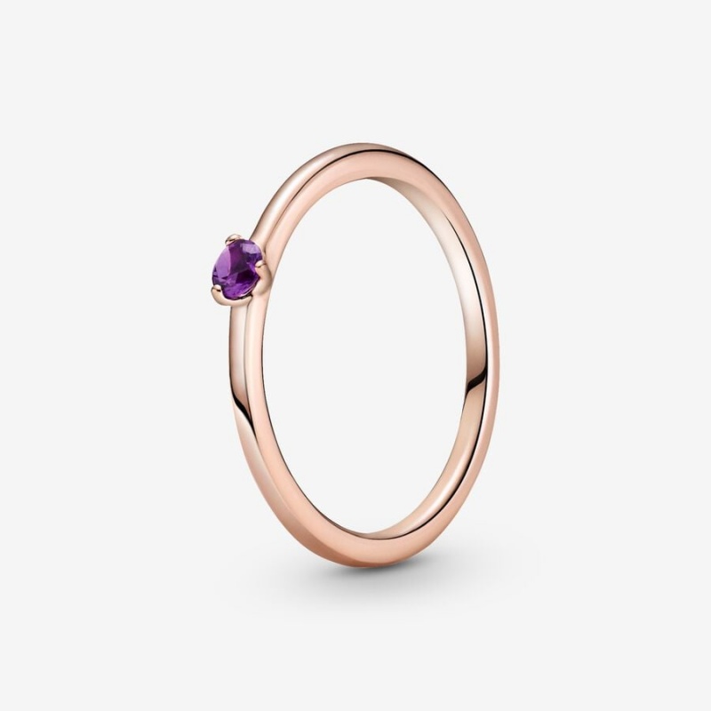 Rose Gold Plated Pandora Purple Solitaire Halo & Solitaire Rings | WPDFAX-496