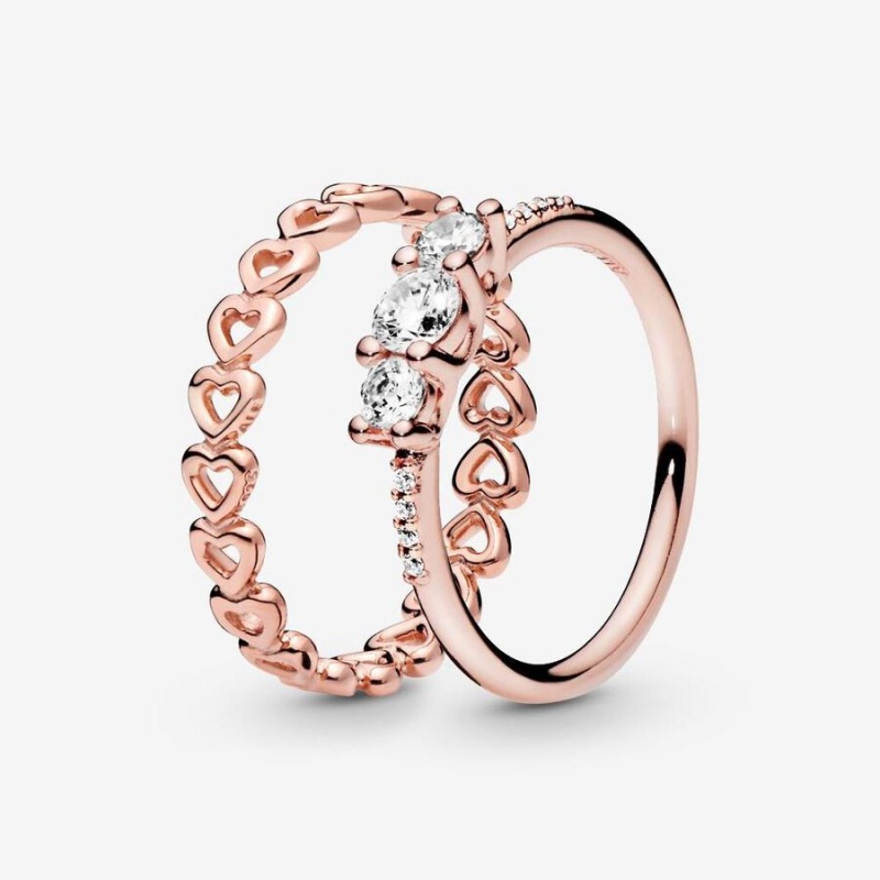 Rose Gold Plated Pandora Ring Sets | FZGQMT-071