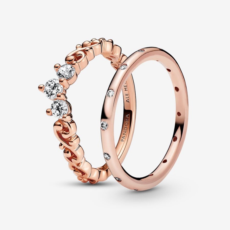 Rose Gold Plated Pandora Ring Sets | SUZNFW-970