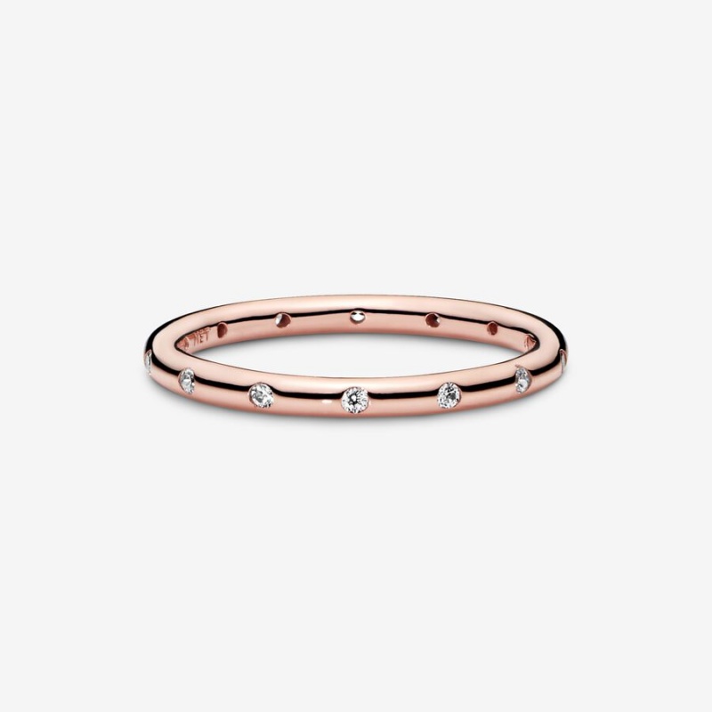 Rose Gold Plated Pandora Simple Sparkling Stackable Rings | UHZGNM-180