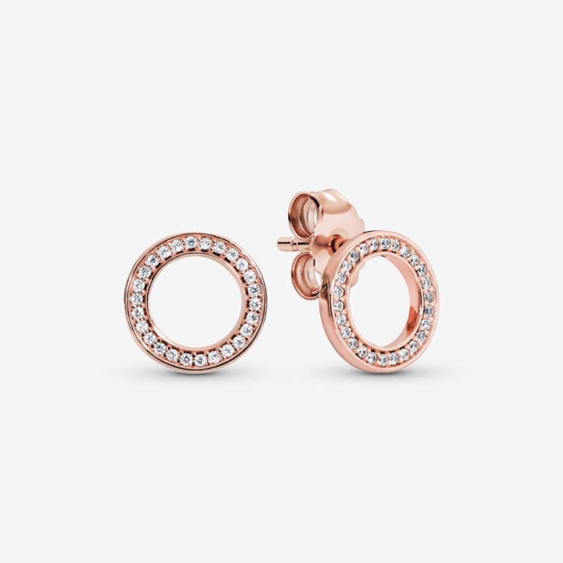 Rose Gold Plated Pandora Sparkling Circles Stud Earrings | WURNDM-102