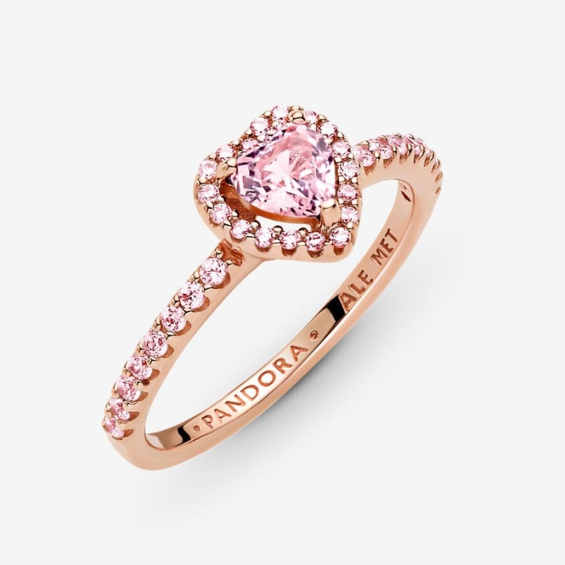 Rose Gold Plated Pandora Sparkling Elevated Heart & Promise Rings | ZRLOFX-764