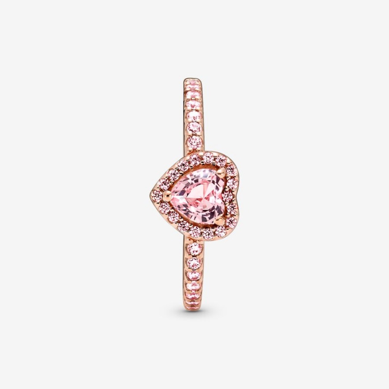 Rose Gold Plated Pandora Sparkling Elevated Heart & Promise Rings | ZRLOFX-764