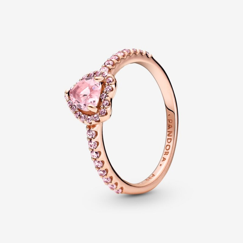 Rose Gold Plated Pandora Sparkling Elevated Heart & Promise Rings | ZRLOFX-764