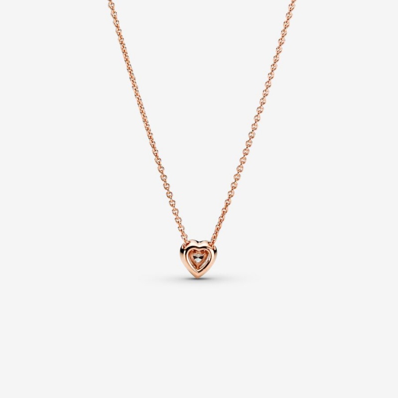 Rose Gold Plated Pandora Sparkling Heart Collier Pendant Necklaces | YSKDWR-213