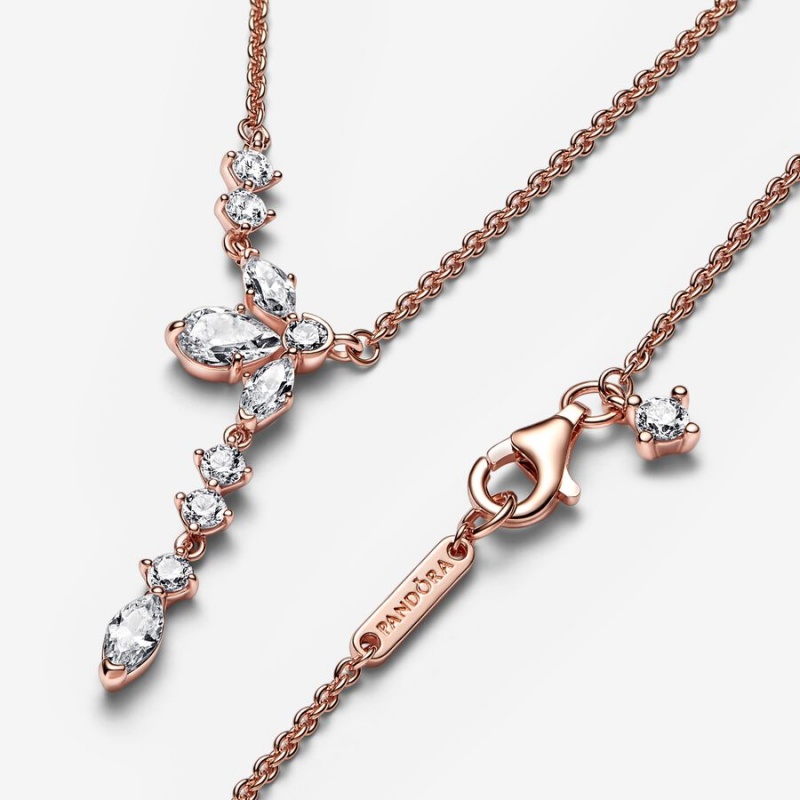 Rose Gold Plated Pandora Sparkling Herbarium Cluster Drop Collier Chain Necklaces | ROVCWG-592