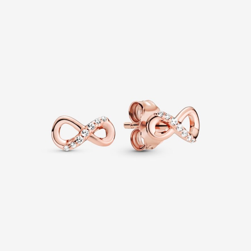 Rose Gold Plated Pandora Sparkling Infinitys Stud Earrings | IXAOYE-108