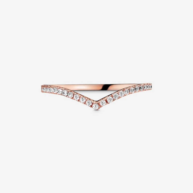 Rose Gold Plated Pandora Sparkling Wishbone Stackable Rings | YZHUBR-721