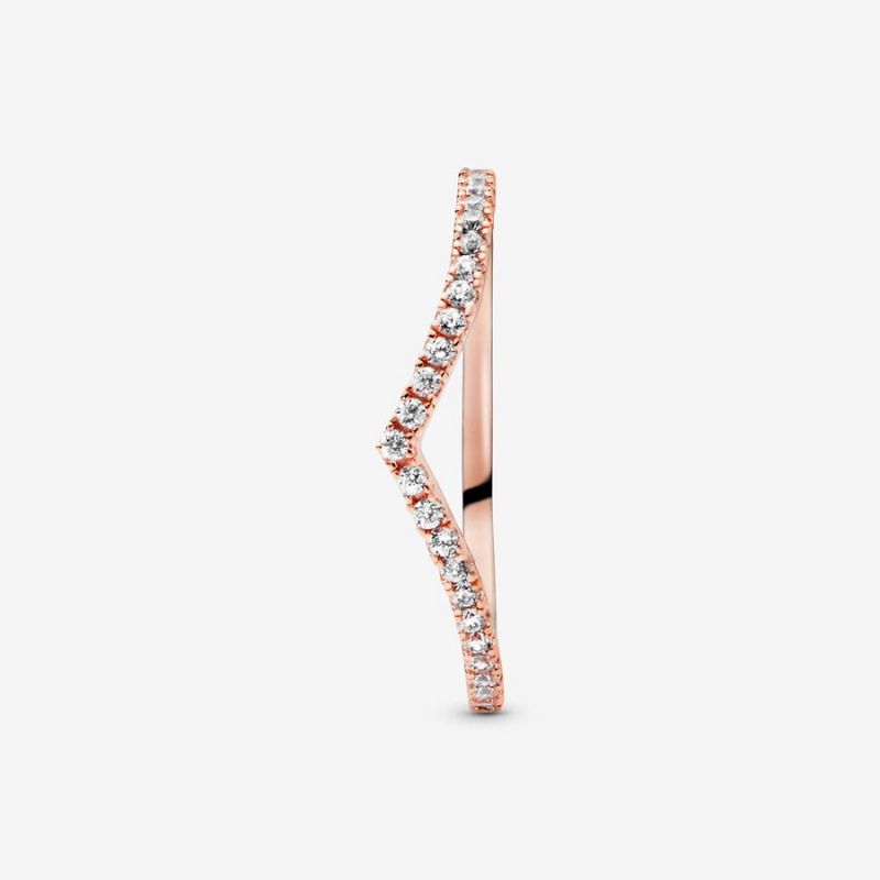 Rose Gold Plated Pandora Sparkling Wishbone Stackable Rings | YZHUBR-721