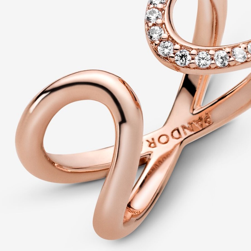 Rose Gold Plated Pandora Wrapped Open Infinity Statement Rings | AJCTXH-327