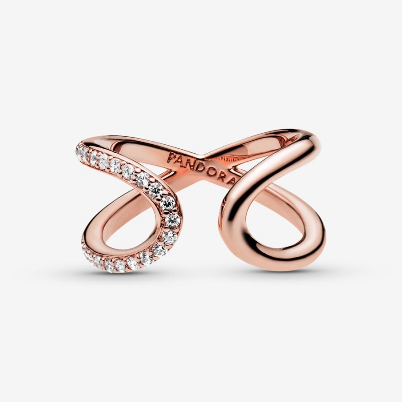 Rose Gold Plated Pandora Wrapped Open Infinity Statement Rings | AJCTXH-327