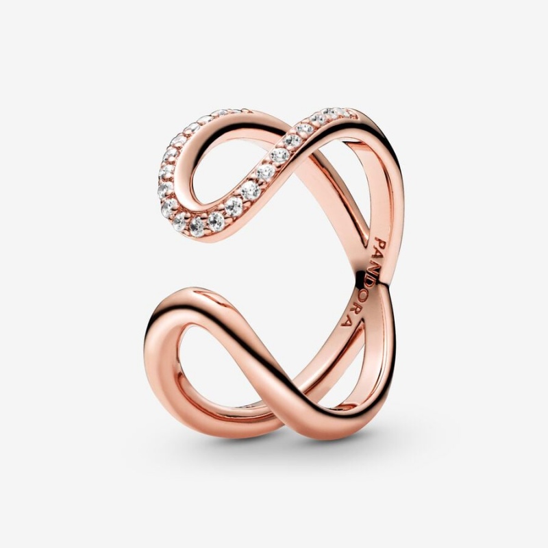 Rose Gold Plated Pandora Wrapped Open Infinity Statement Rings | AJCTXH-327