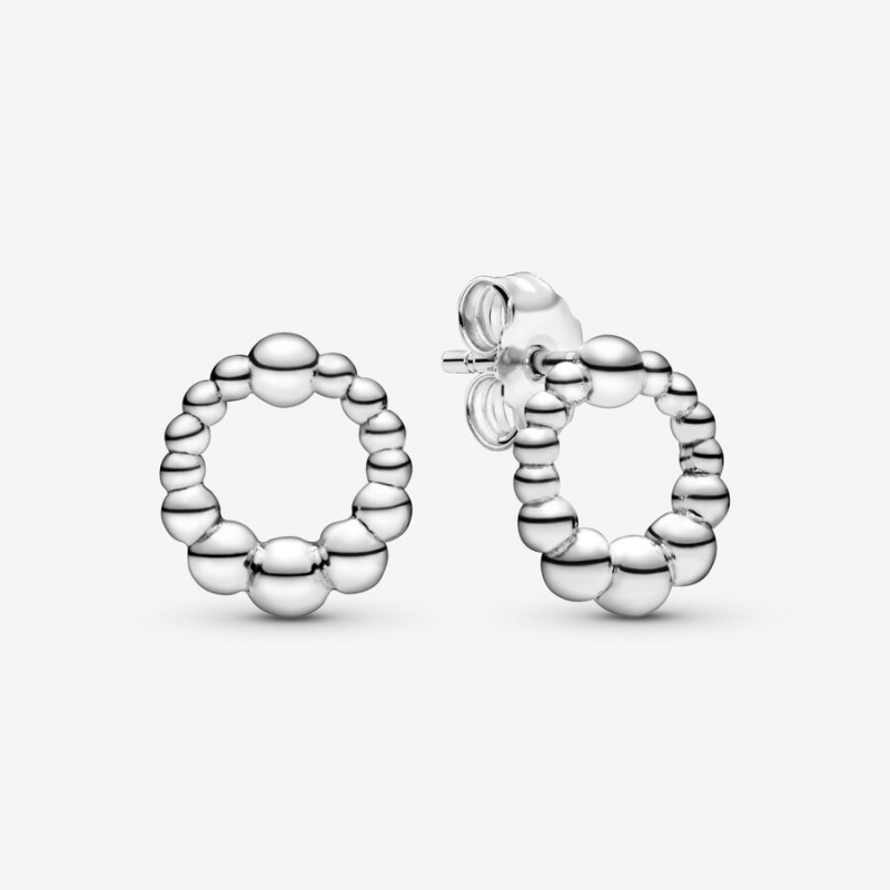 Sterling Silver Pandora Beaded Circles Stud Earrings | PABQGJ-145