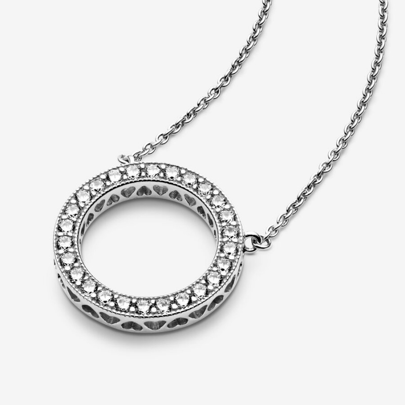 Sterling Silver Pandora Circle of Sparkle Chain Necklaces | LEXVZI-940