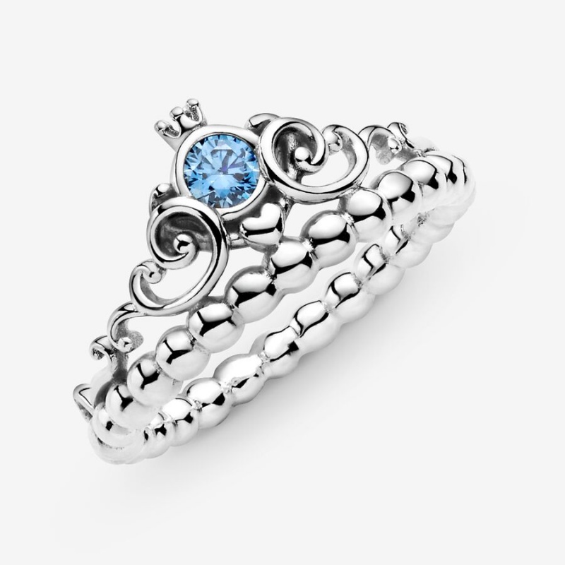 Sterling Silver Pandora Disney Cinderella Blue Tiara Heart & Promise Rings | AOJRFW-152