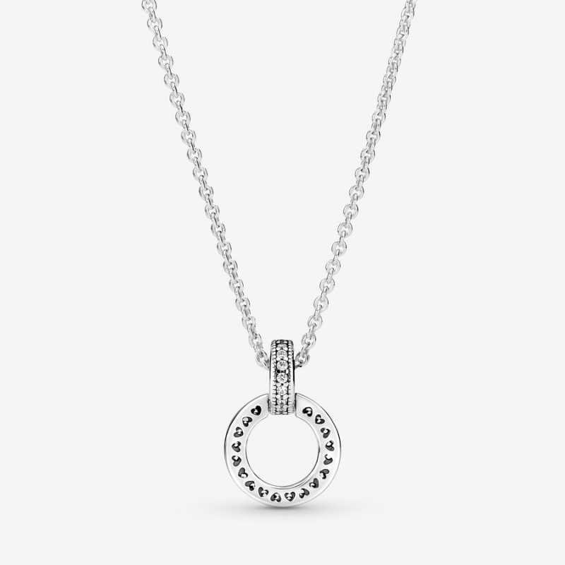 Sterling Silver Pandora Double Circle Pendant Necklaces | LWMIFS-674