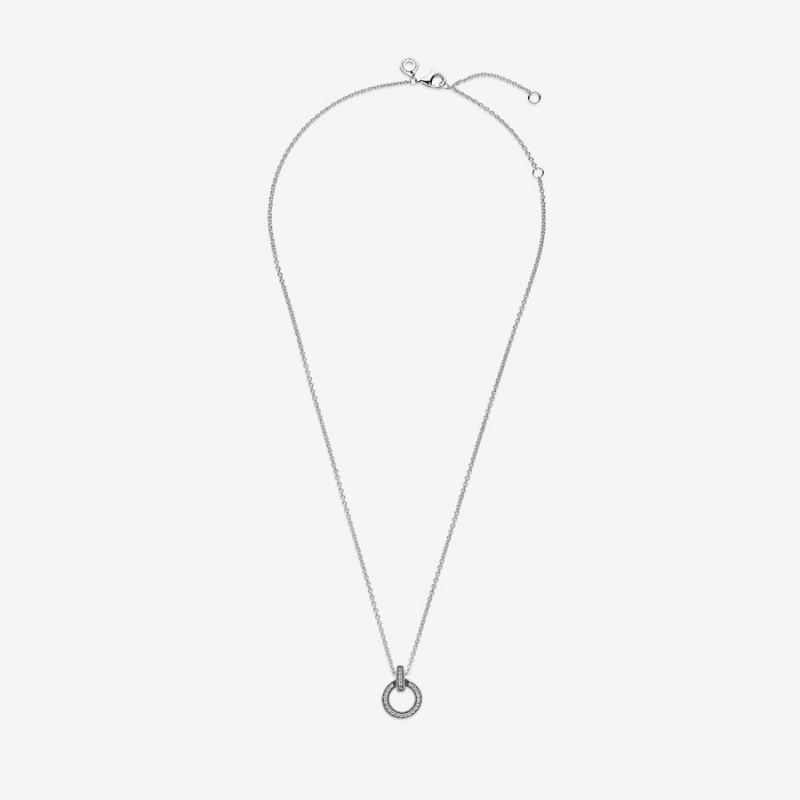 Sterling Silver Pandora Double Circle Pendant Necklaces | LWMIFS-674