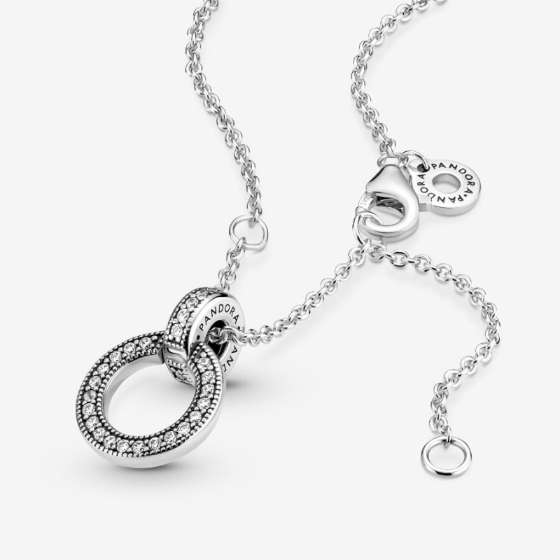 Sterling Silver Pandora Double Circle Pendant Necklaces | LWMIFS-674