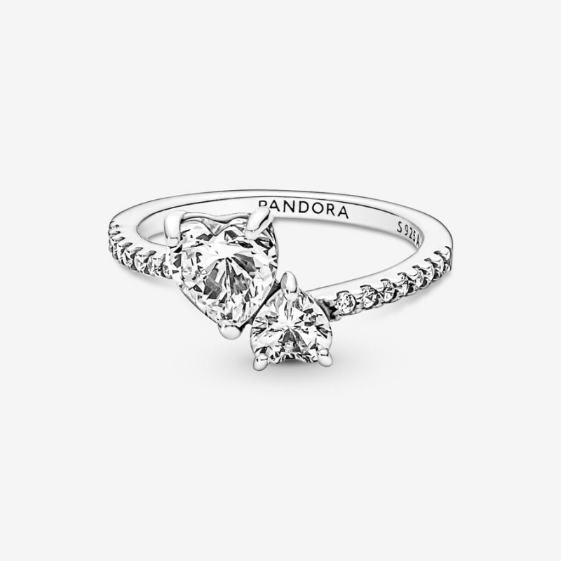 Sterling Silver Pandora Double Sparkling Heart & Promise Rings | RBCFNQ-845