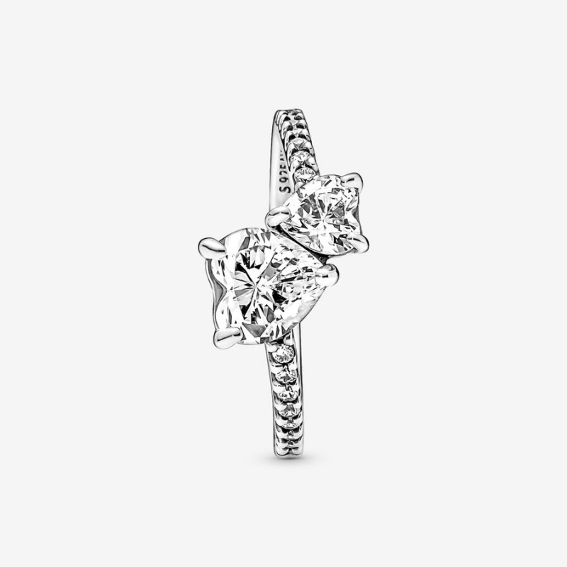 Sterling Silver Pandora Double Sparkling Heart & Promise Rings | RBCFNQ-845