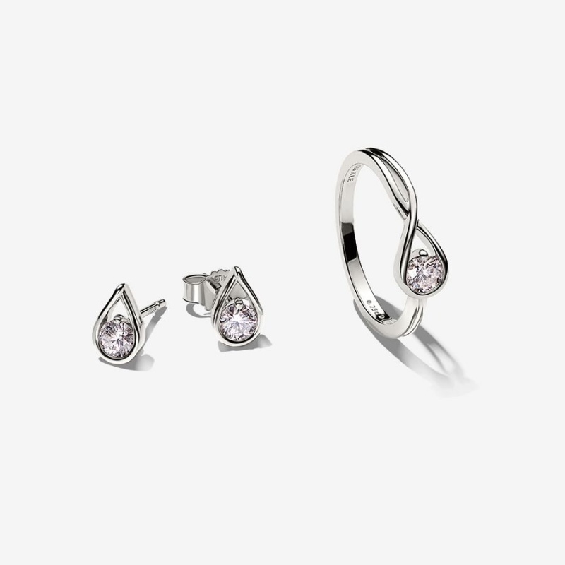 Sterling Silver Pandora Lab-created Diamond Styled Sets | KYQFJU-054