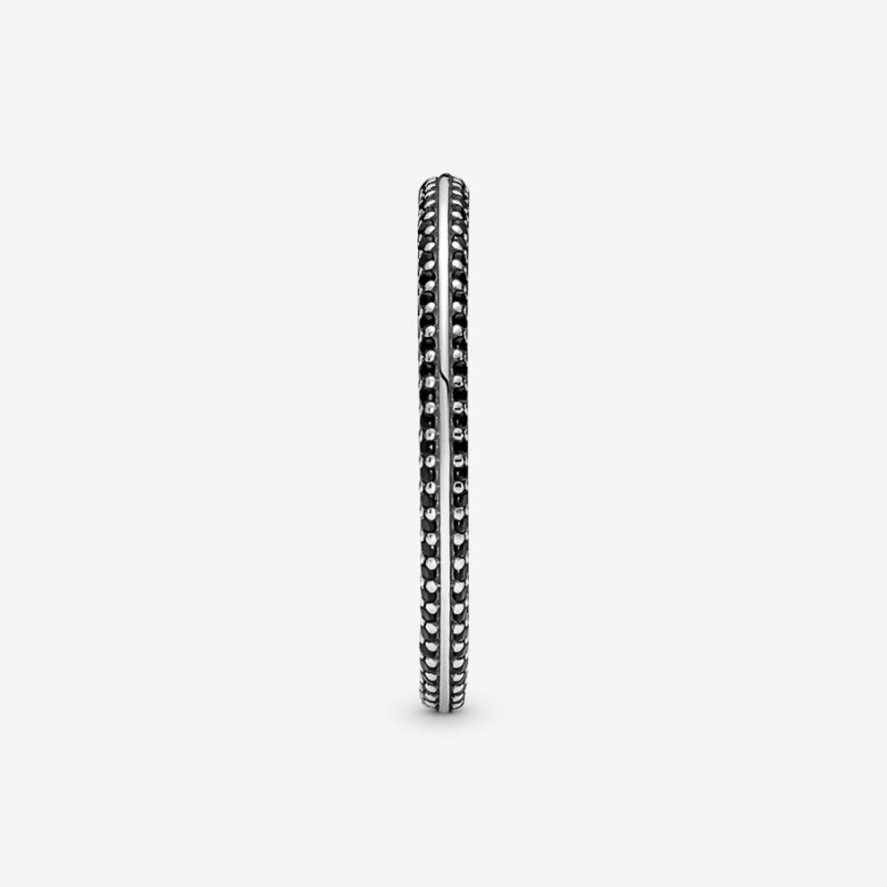 Sterling Silver Pandora ME Black Pavé Stackable Rings | CUMKBY-689