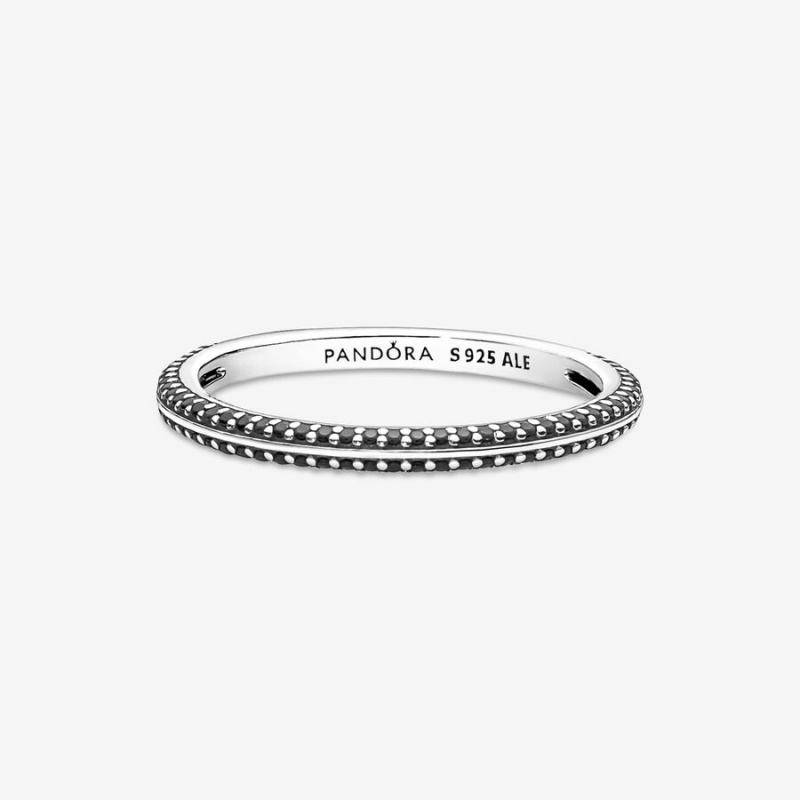 Sterling Silver Pandora ME Black Pavé Stackable Rings | CUMKBY-689