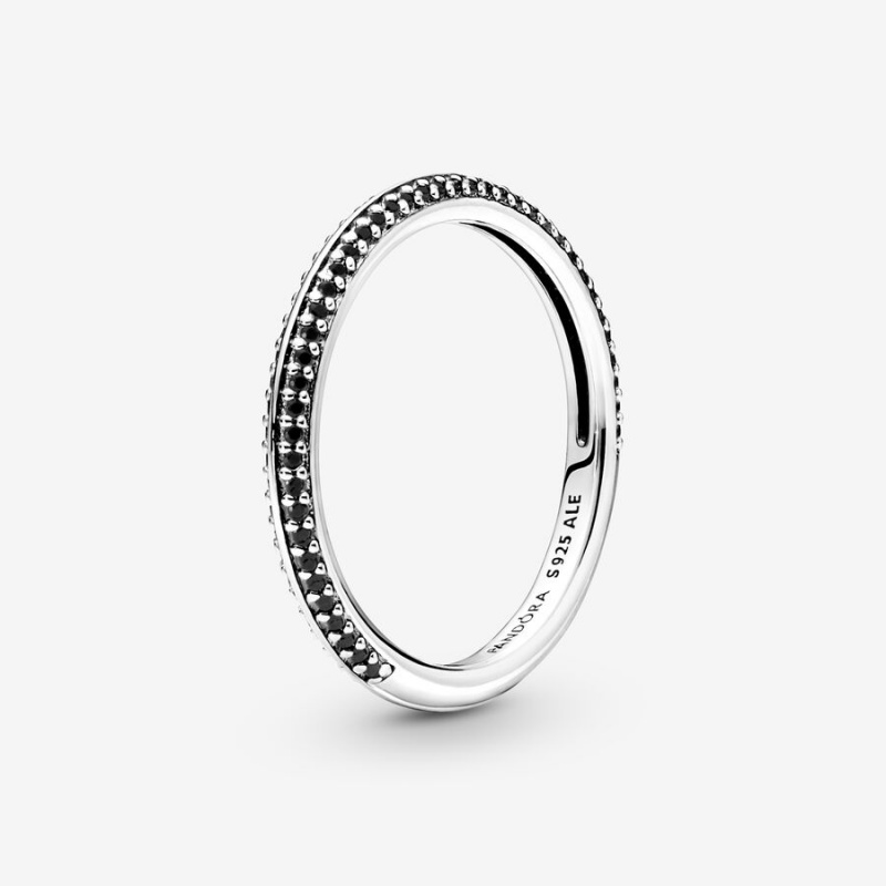 Sterling Silver Pandora ME Black Pavé Stackable Rings | CUMKBY-689