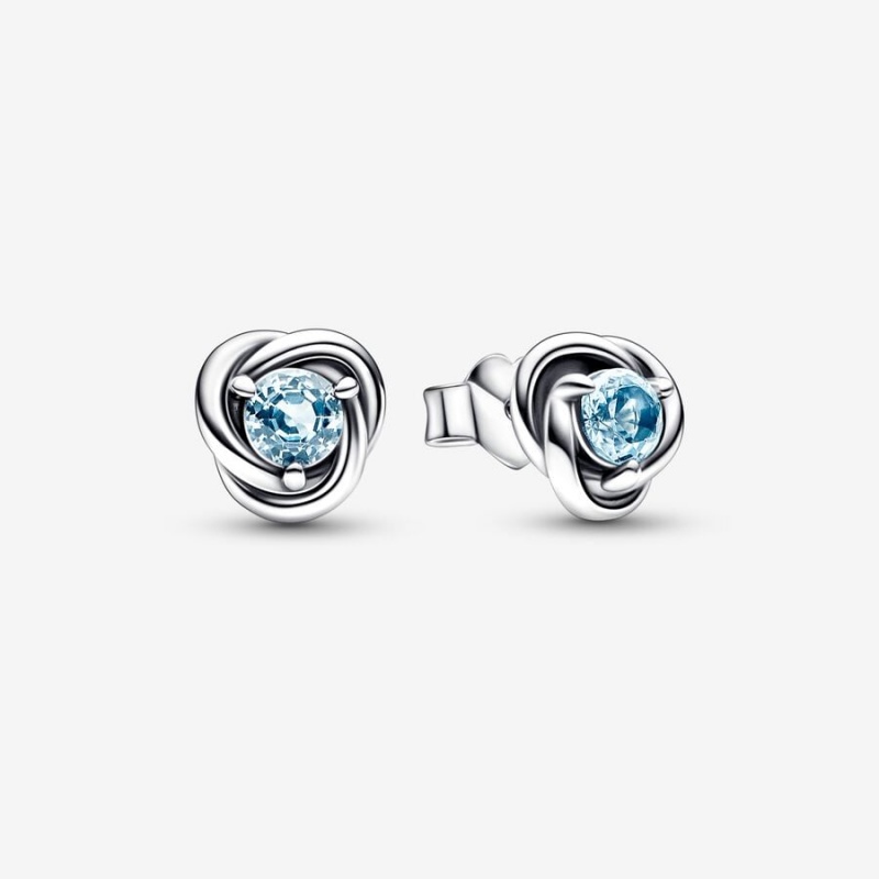 Sterling Silver Pandora March Sea Aqua Blue Eternity Circles Stud Earrings | OXRNLW-491