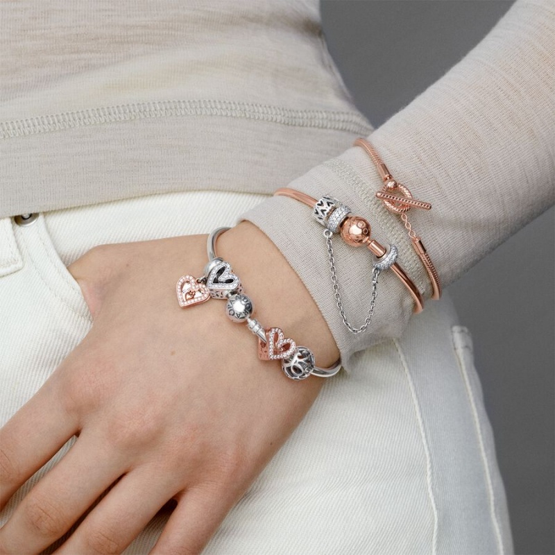 Sterling Silver Pandora Moments Bangle Charm Bracelets | VKGLJA-046