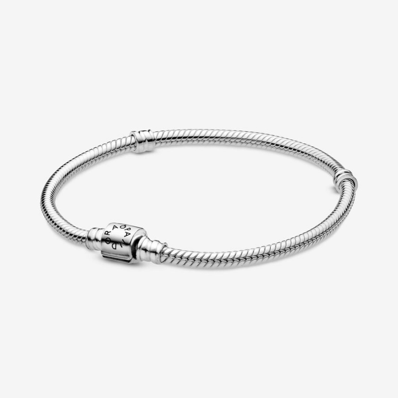 Sterling Silver Pandora Moments Barrel Clasp Snake Charm Bracelets | BJLMST-017