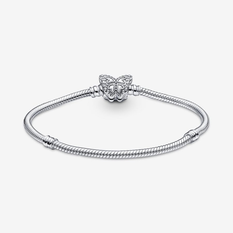 Sterling Silver Pandora Moments Butterfly Clasp Snake Charm Bracelets | KZTOLQ-892