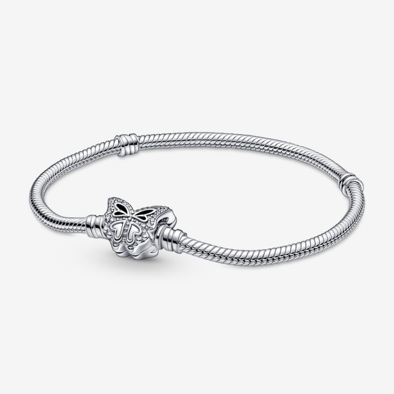 Sterling Silver Pandora Moments Butterfly Clasp Snake Charm Bracelets | KZTOLQ-892