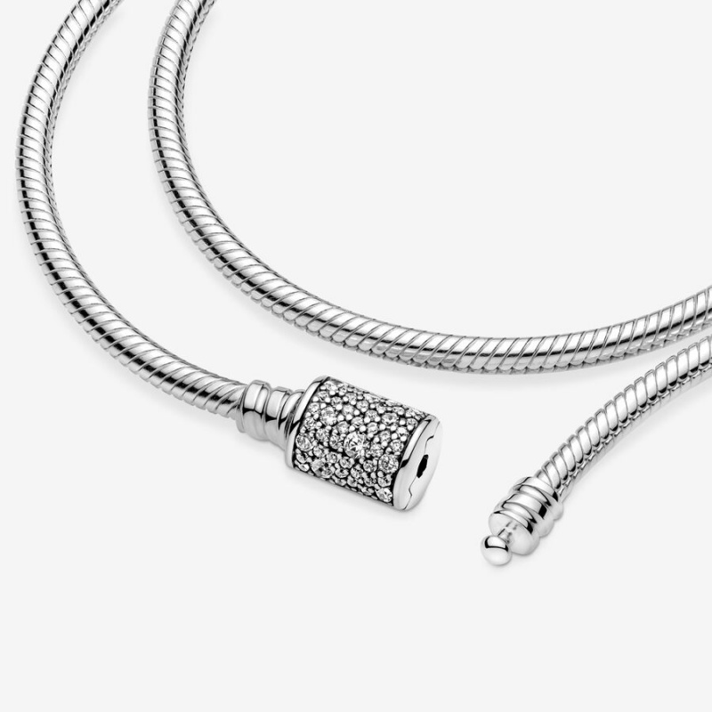 Sterling Silver Pandora Moments Double Wrap Barrel Clasp Snake/Necklace Chain Necklaces | KFLNVC-895