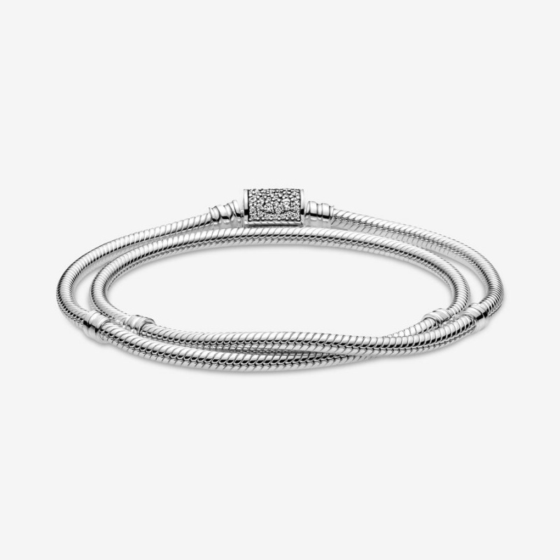 Sterling Silver Pandora Moments Double Wrap Barrel Clasp Snake/Necklace Chain Necklaces | KFLNVC-895